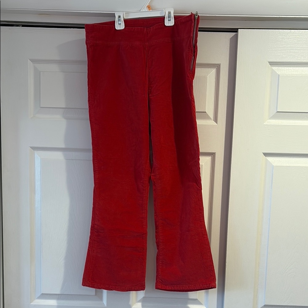 Free people red corduroy cropped flare pants 
Size large